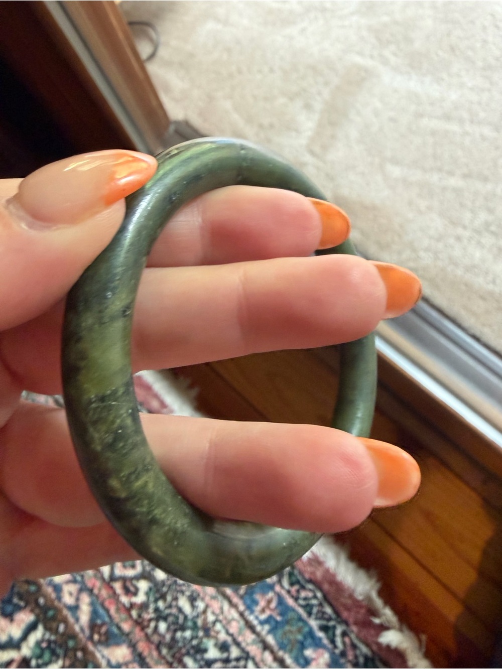 Vintage Natural Genuine Jade Bangle Bracelet, 7” Diameter, unknown GIA